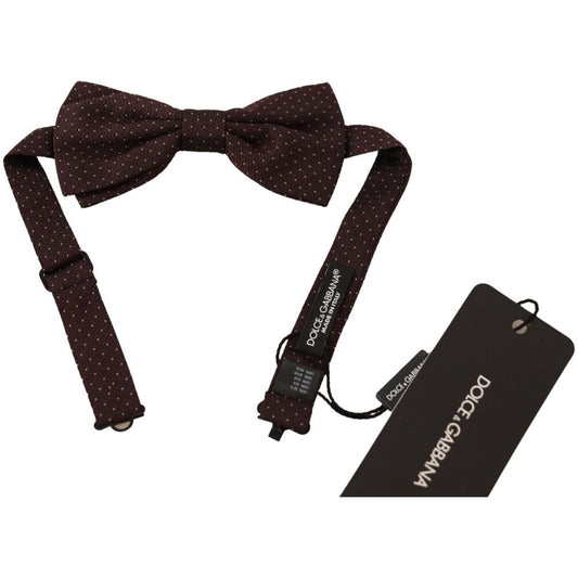 Dolce & Gabbana Elegant Brown Dot Pattern Silk Bow Tie Necktie brown-dotted-silk-adjustable-neck-papillon-bow-tie-1