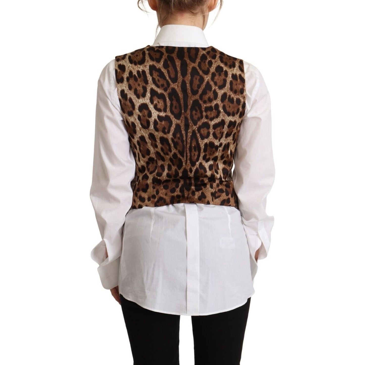 Dolce & Gabbana Elegant Checkered V-Neck Sleeveless Vest Top brown-checkered-leopard-v-neck-sleeveless-vest-top