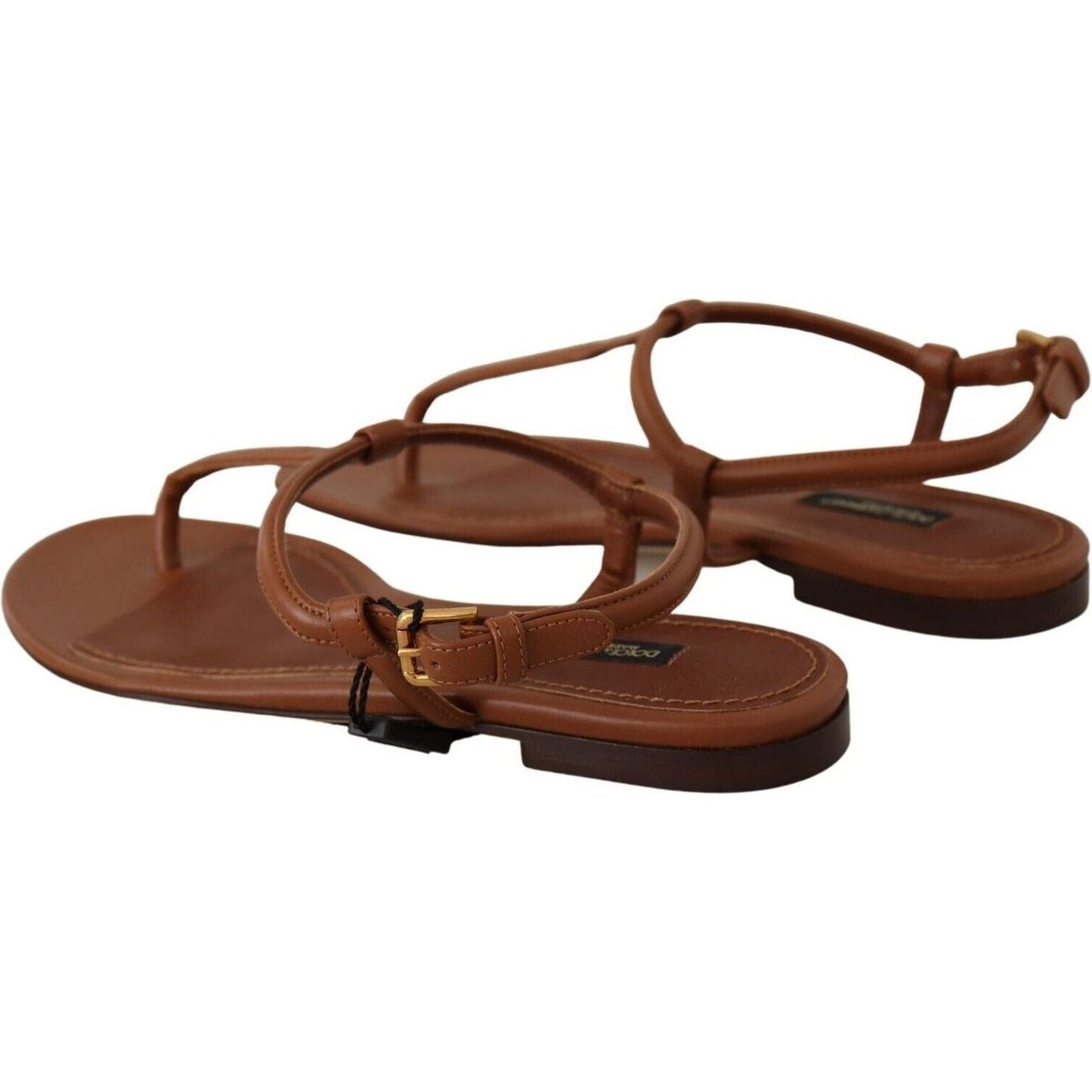 Dolce & Gabbana Elegant Leather T-Strap Flat Sandals brown-leather-t-strap-slides-flats-sandals-shoes s-l1600-38-17-505dffb8-2ea.jpg