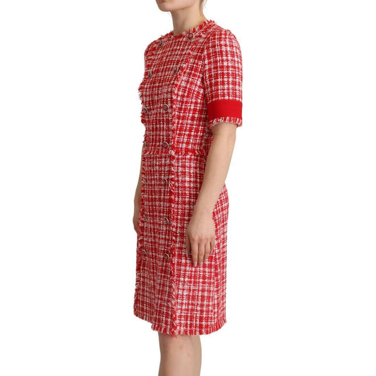 Dolce & Gabbana Chic Checkered Sheath Knee-Length Dress red-checkered-cotton-embellished-sheath-dress s-l1600-38-4e20df6d-7dd.jpg
