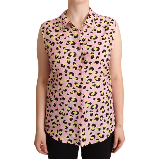 Love Moschino Sleeveless Leopard Print Polo Top WOMAN T-SHIRTS pink-leopard-print-sleeveless-collared-polo-top