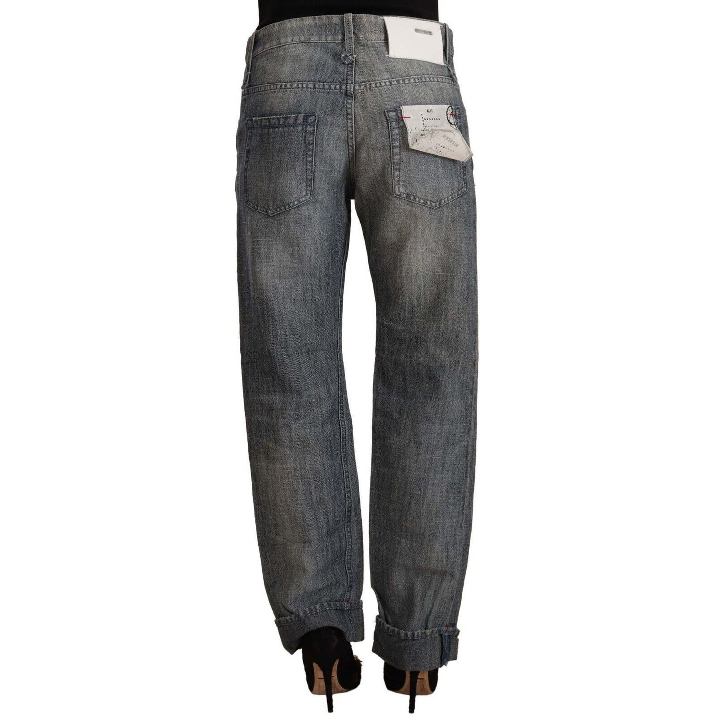 Acht Chic Gray Washed Straight Cut Jeans gray-washed-mid-waist-straight-denim-folded-hem-jeans