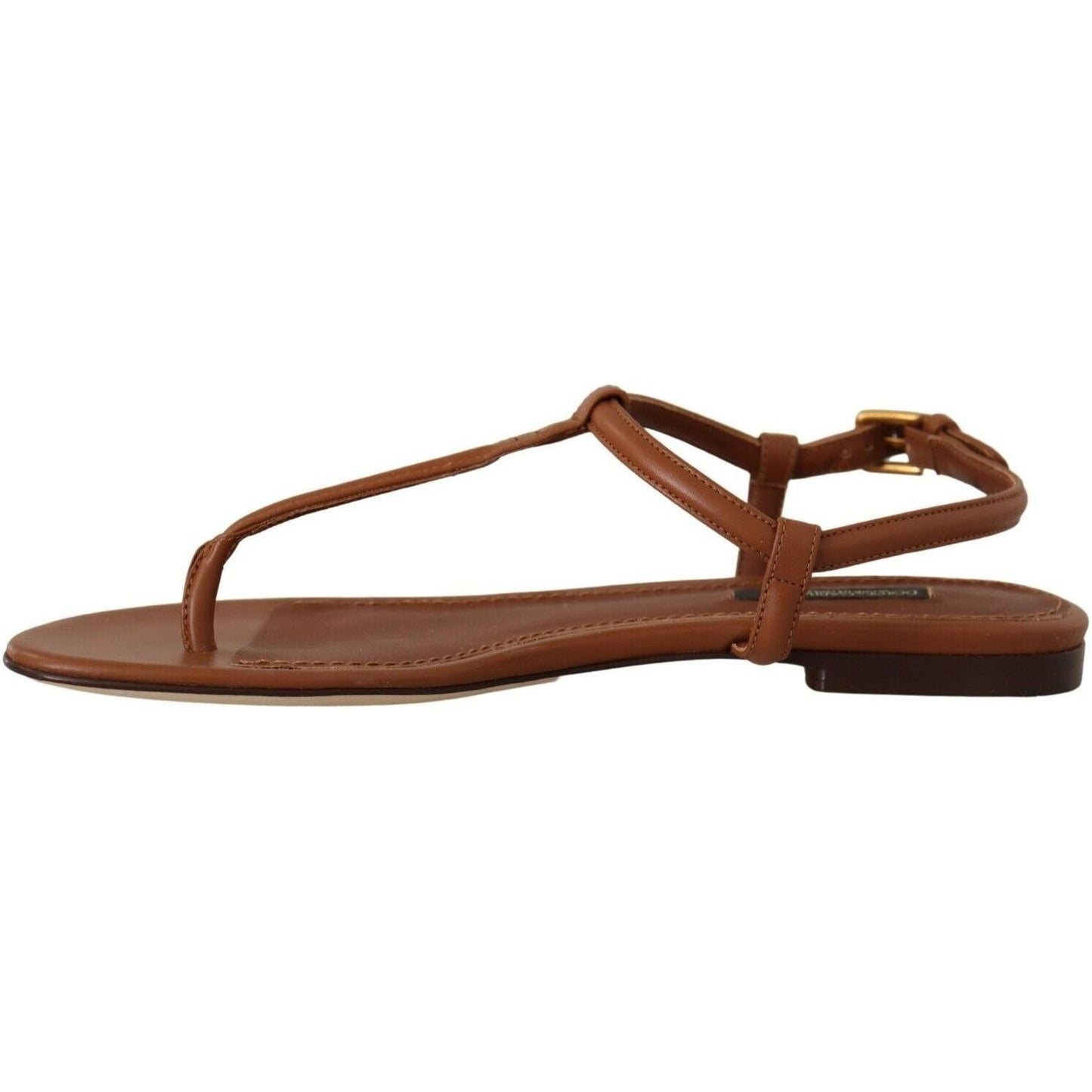 Dolce & Gabbana Elegant Leather T-Strap Flat Sandals brown-leather-t-strap-slides-flats-sandals-shoes s-l1600-39-16-c3a6a7aa-5f1.jpg