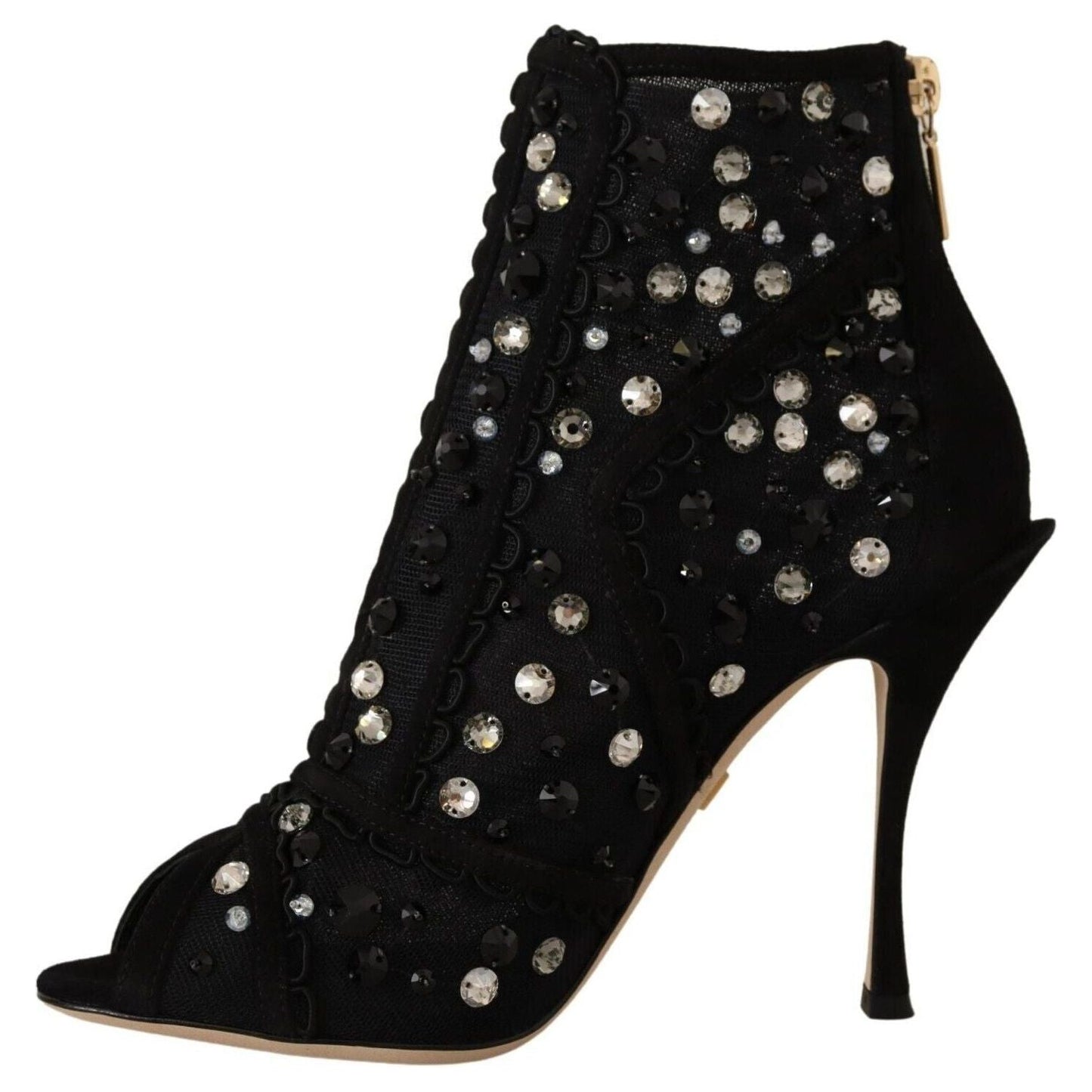 Dolce & Gabbana Embellished Crystal Short Boots black-crystals-heels-zipper-short-boots-shoes