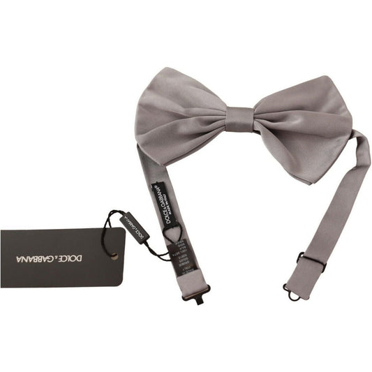 Dolce & Gabbana Elegant Silver Grey Silk Bow Tie silver-gray-silk-adjustable-neck-papillon-bow-tie