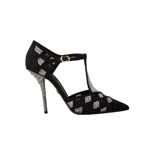 Dolce & Gabbana Elegant Crystal-Embellished Suede Pumps black-crystals-t-strap-heels-pumps-shoes