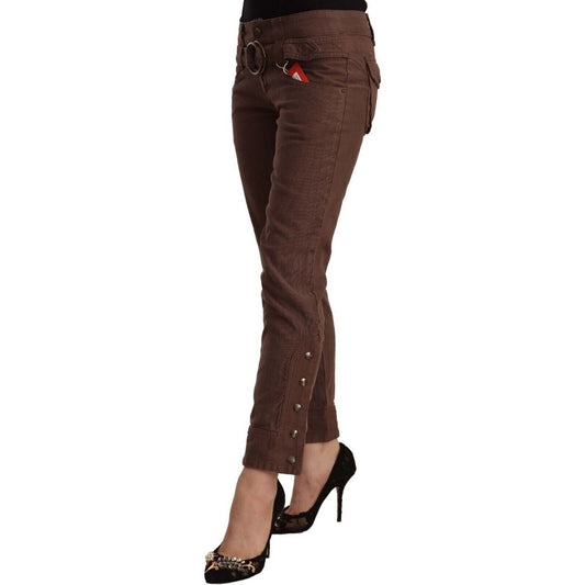Just Cavalli Chic Mid-Waist Cropped Cotton Pants brown-mid-waist-cotton-cropped-capri-pants