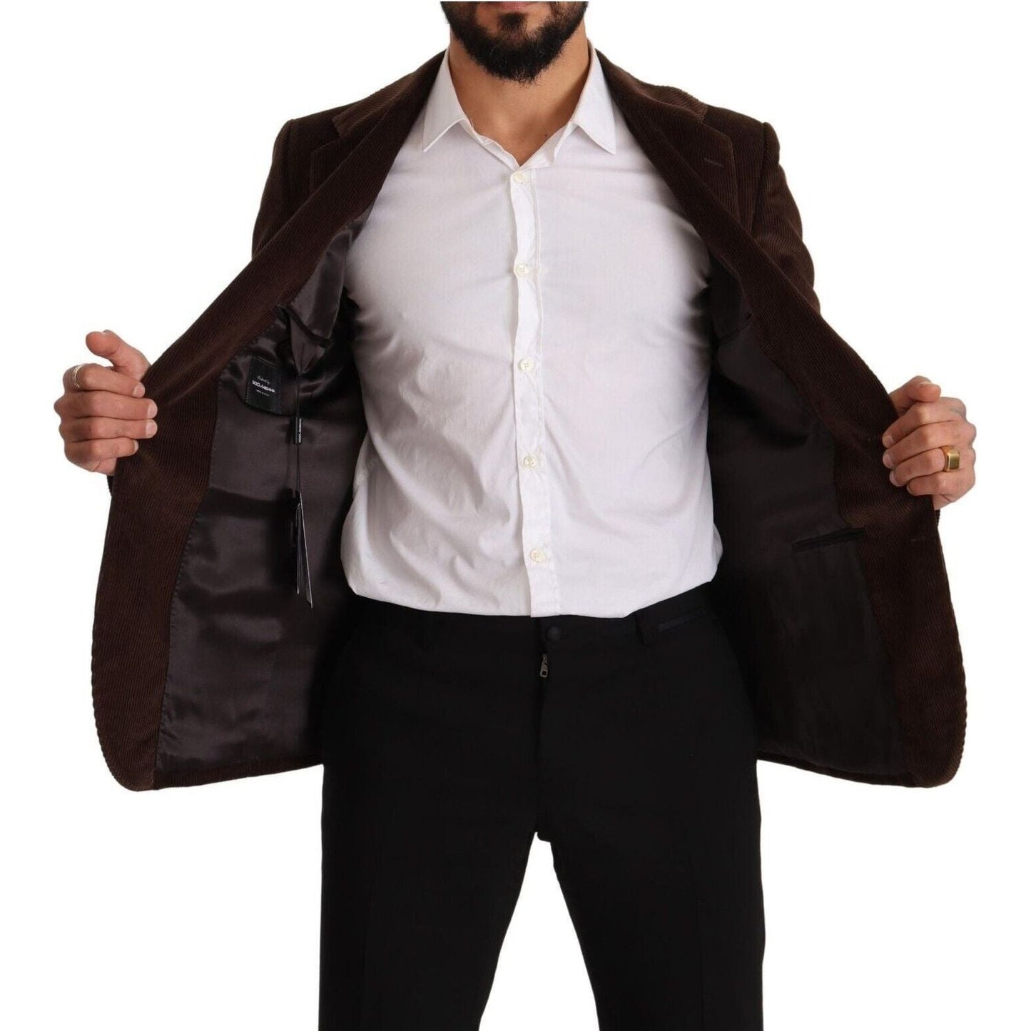 Dolce & Gabbana Elegant Brown Corduroy Slim Fit Blazer brown-corduroy-slim-fit-coat-dg-logo-blazer
