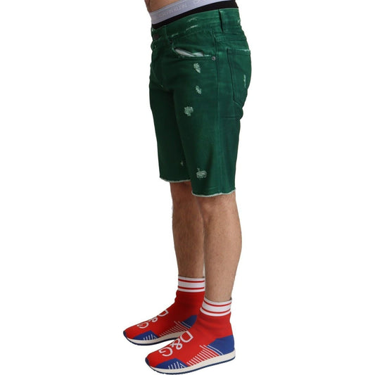 Dolce & Gabbana Chic Green Denim Bermuda Shorts green-tattered-cotton-men-denim-bermuda-shorts