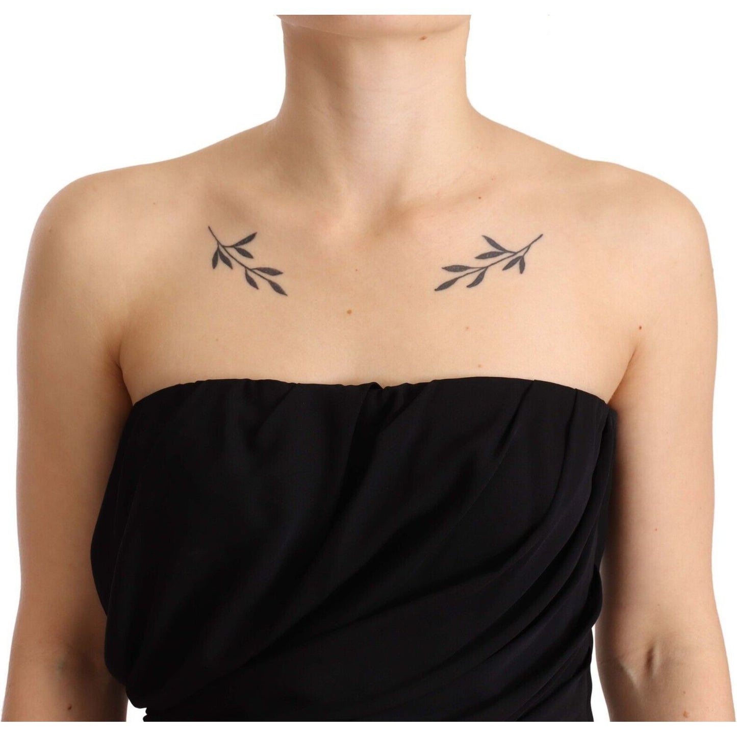 Dolce & Gabbana Elegant Strapless Silk Midi Dress black-silk-stretch-strapless-sheath-midi-dress