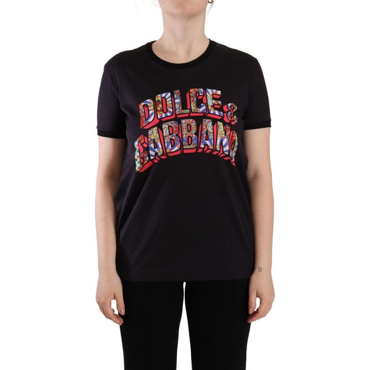 Dolce & Gabbana Chic Black Crew Neck Logo Tee black-logo-print-cotton-crew-neck-tee-t-shirt