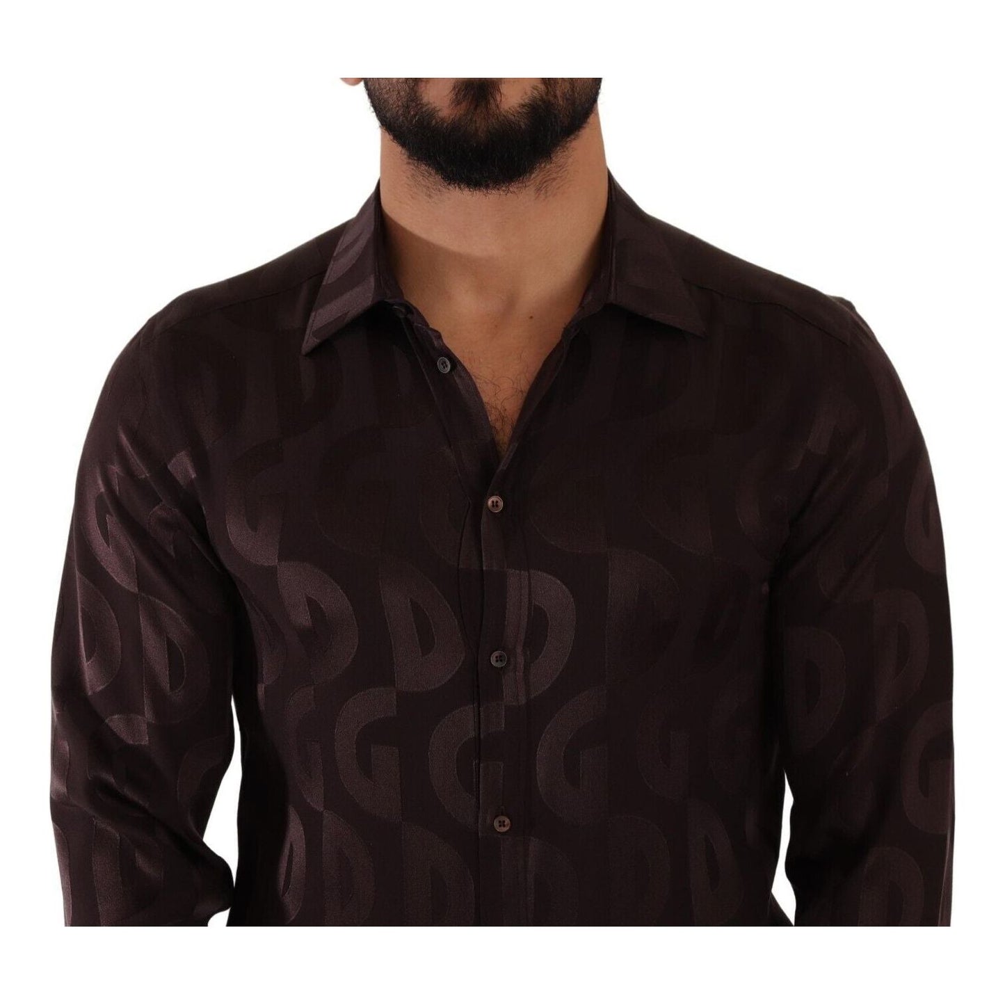 Dolce & Gabbana Elegant Bordeaux Silk Dress Shirt bordeaux-gold-logo-silk-slim-fit-mens-shirt s-l1600-4-4-445e222c-c31.jpg