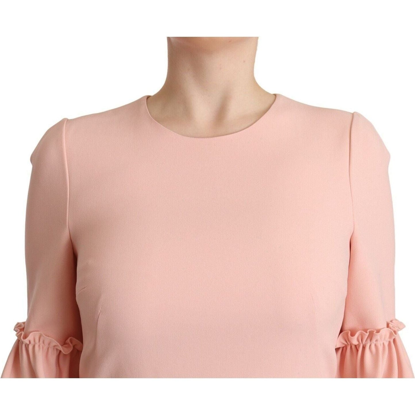Dolce & Gabbana Ruffled Sleeve Sheath Dress in Pink WOMAN DRESSES pink-ruffled-sleeves-viscose-sheath-dress