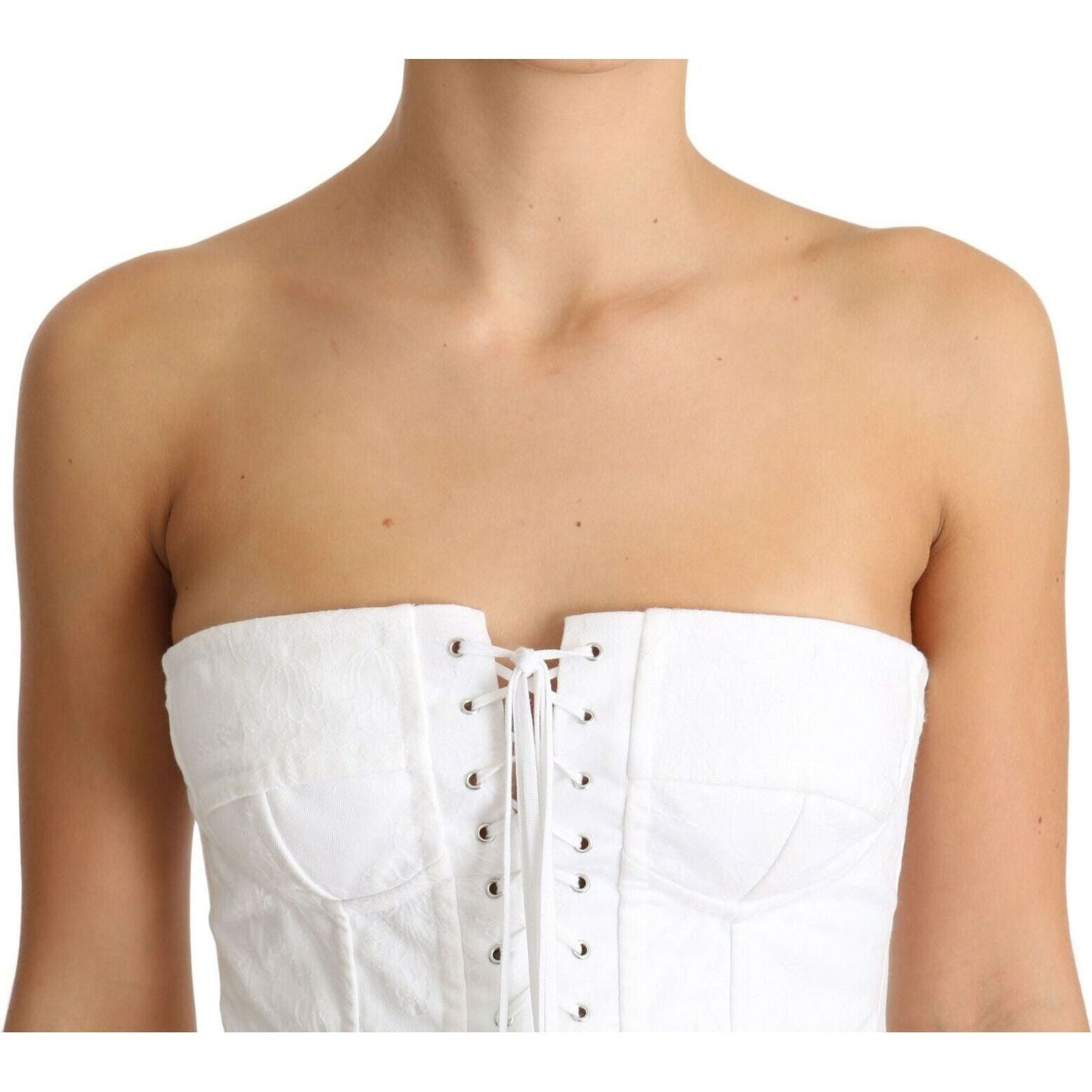 Dolce & Gabbana Elegant White Strapless Corset Top WOMAN TOPS AND SHIRTS white-palermo-bustier-cotton-top-corset