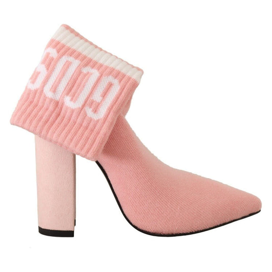 GCDS Chic Pink Suede Ankle Boots with Logo Socks pink-suede-logo-socks-block-heel-ankle-boots-shoes