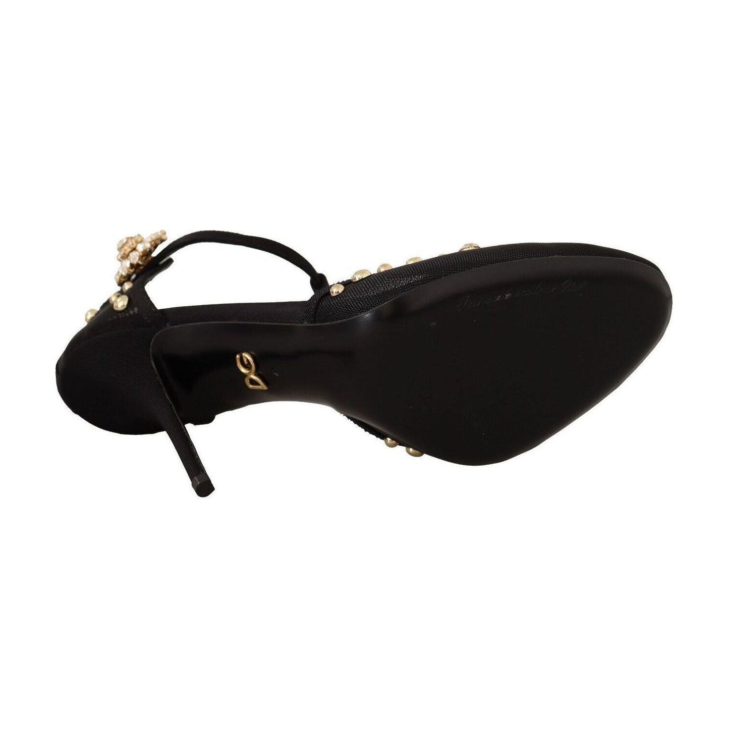 Dolce & Gabbana Elegant Crystal-Embellished Mesh T-Strap Pumps black-mesh-crystals-t-strap-heels-pumps-shoes