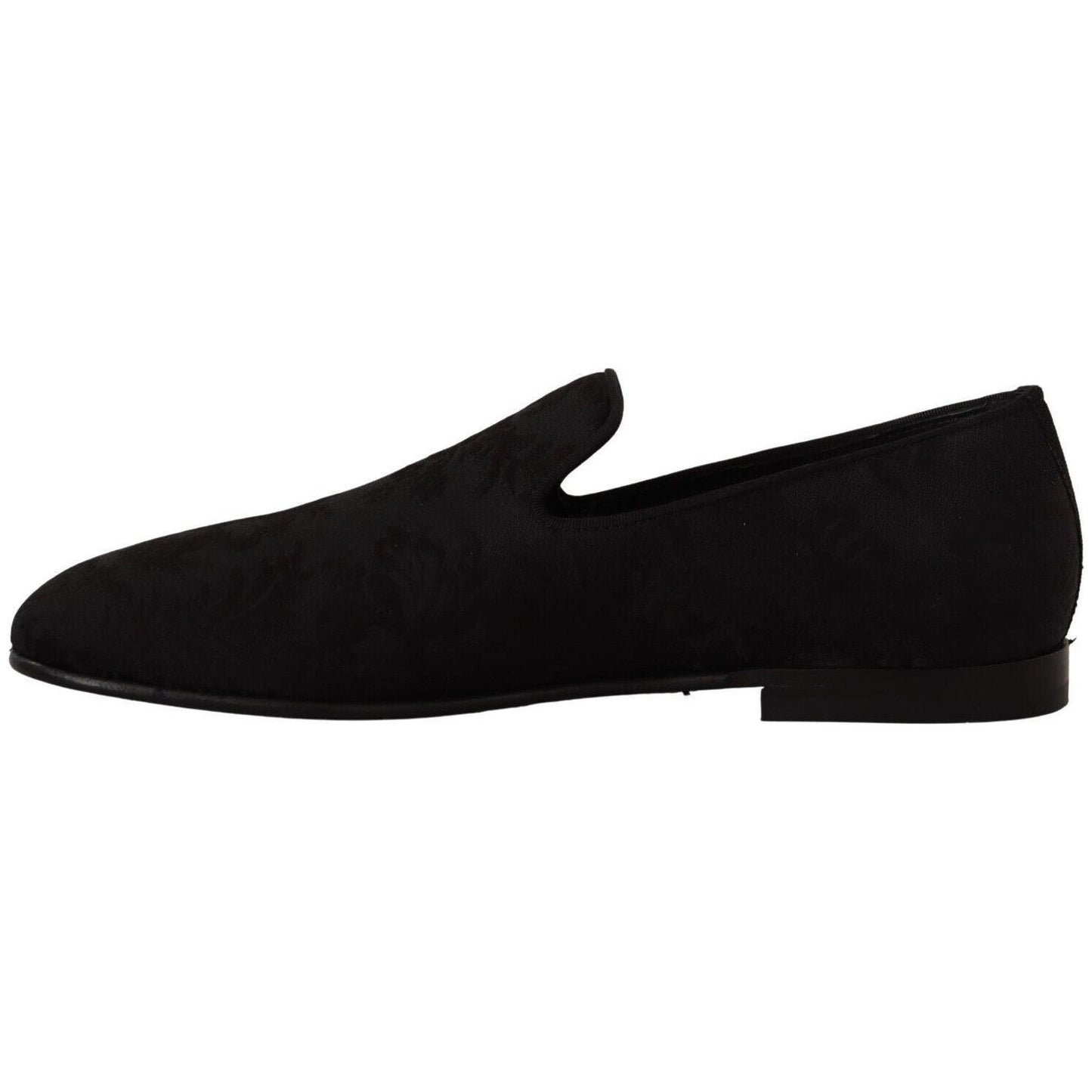 Dolce & Gabbana Elegant Jacquard Slide On Loafers Flats black-jacquard-slippers-flats-loafers-shoes