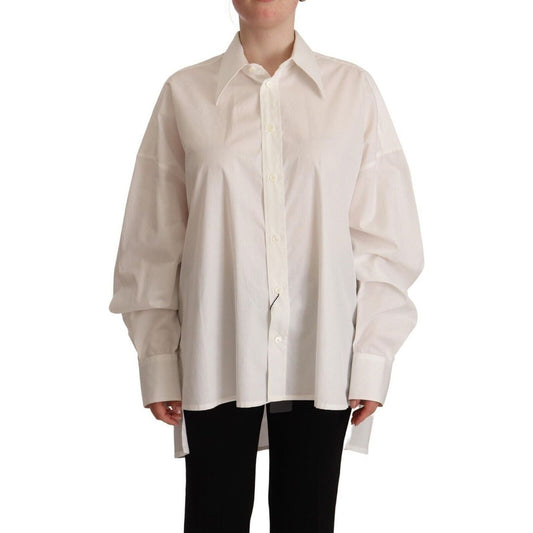 Dolce & Gabbana Timeless White Polo Top - Elegance Meets Comfort white-cotton-button-up-collared-long-sleeve-top