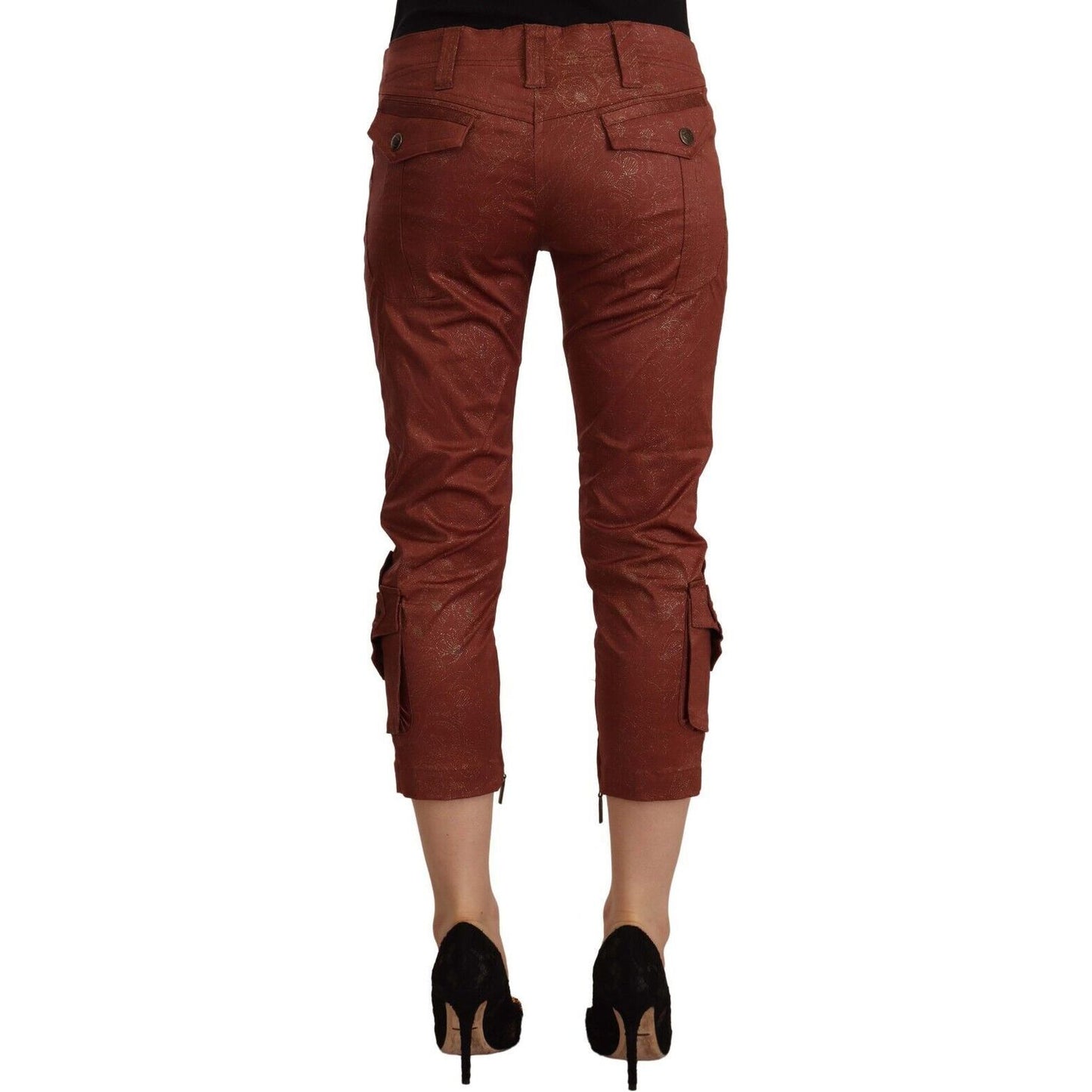 Just Cavalli Elegant Cropped Mid Waist Cotton Pants brown-lurex-mid-waist-cotton-cropped-capri-pants