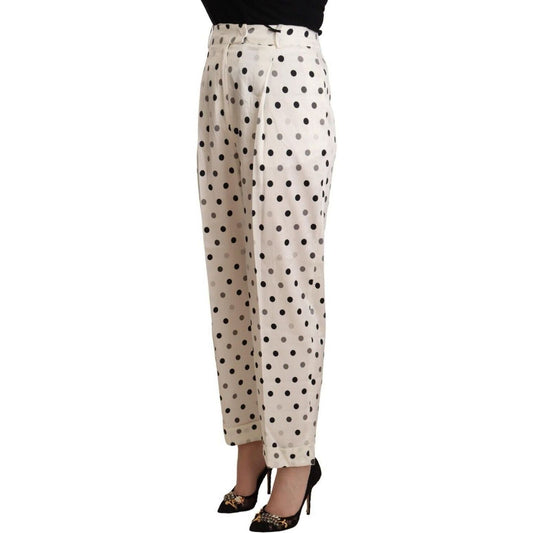 Ermanno Scervino Chic High Waist Polka Dotted Tapered Pants white-polka-dotted-high-waist-tapered-pants
