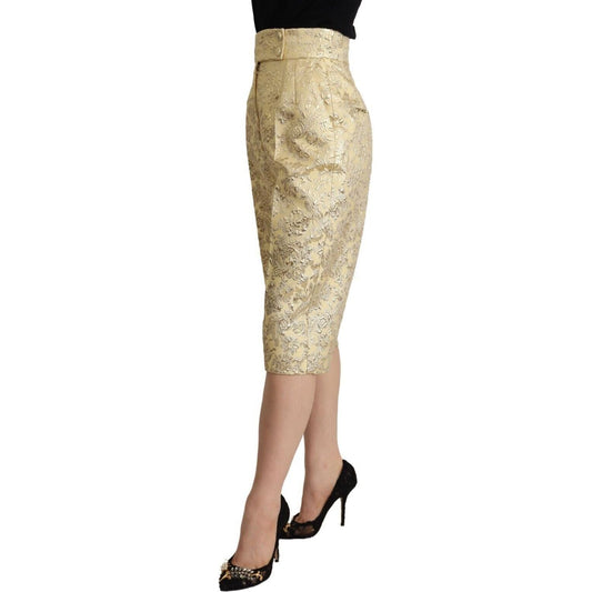 Dolce & Gabbana Elegant Beige High-Waisted Cropped Pants beige-floral-brocade-high-waist-trouser-cropped-pants