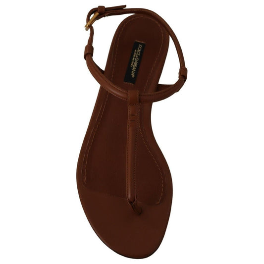 Dolce & Gabbana Elegant Leather T-Strap Flat Sandals brown-leather-t-strap-slides-flats-sandals-shoes s-l1600-41-15-a749d823-07d.jpg