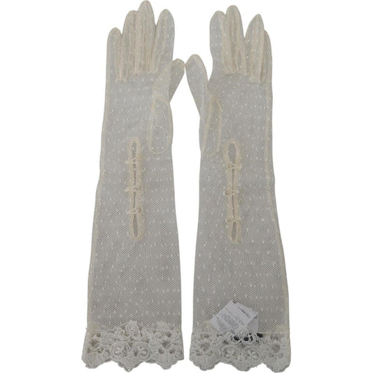 Dolce & Gabbana Elegant Elbow Length White Gloves white-lace-elbow-length-mitten-cotton-gloves
