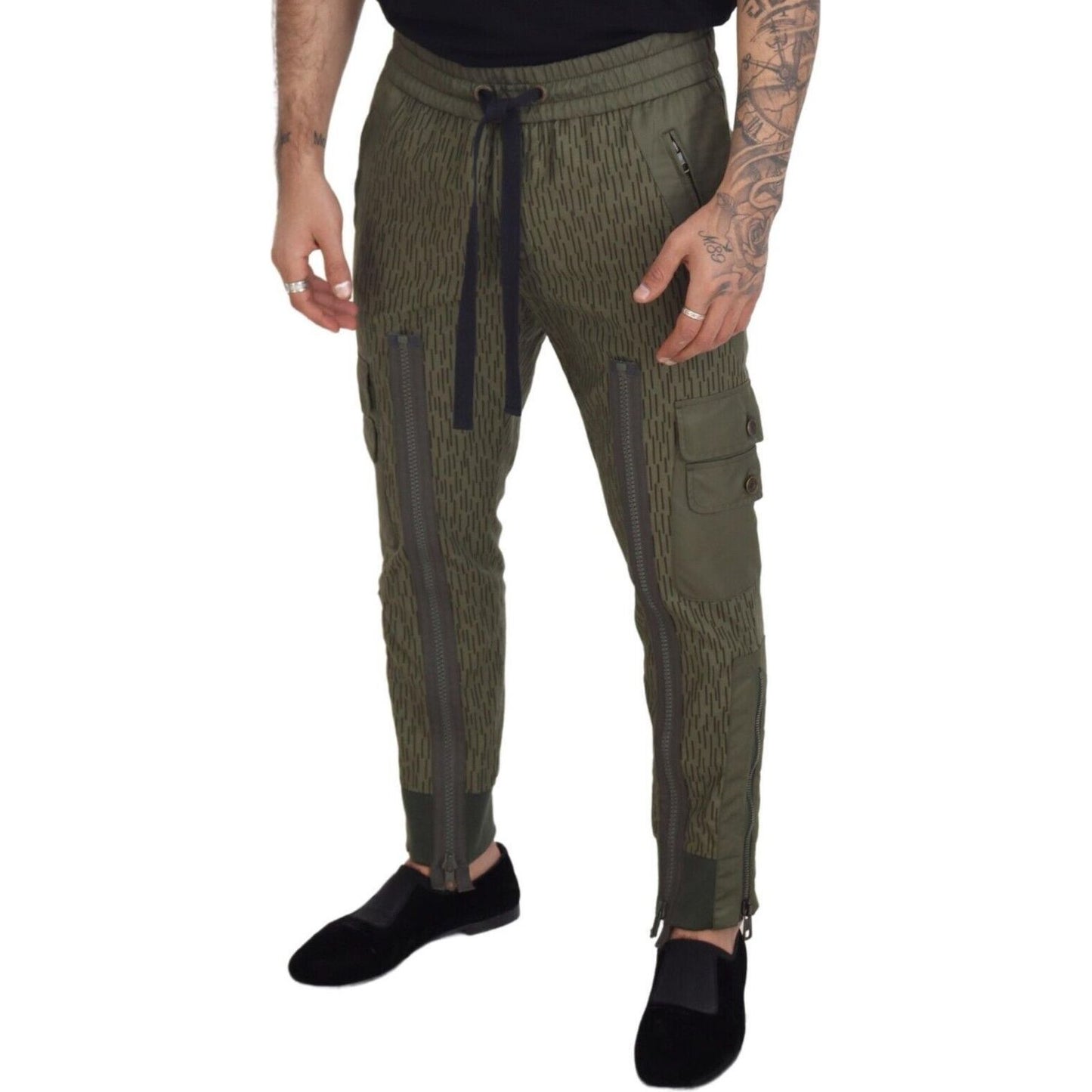 Dolce & Gabbana Elegant Green Cotton Blend Pants green-striped-cargo-zipper-leg-men-trouser-pants