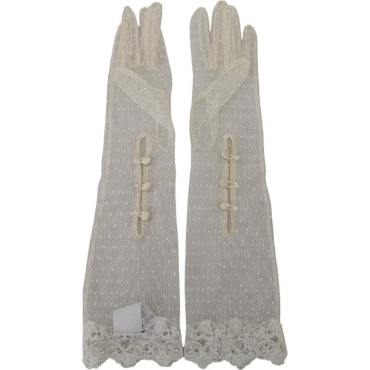 Dolce & Gabbana Elegant Elbow Length White Gloves white-lace-elbow-length-mitten-cotton-gloves