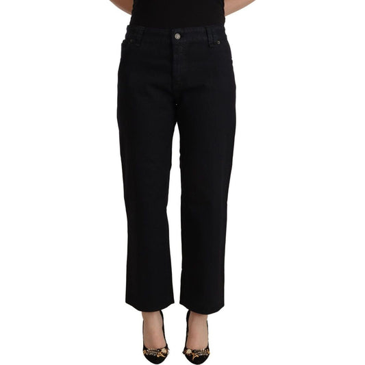 John Galliano Elegant High Waist Cropped Jeans black-cotton-flared-cropped-high-waist-denim-jeans