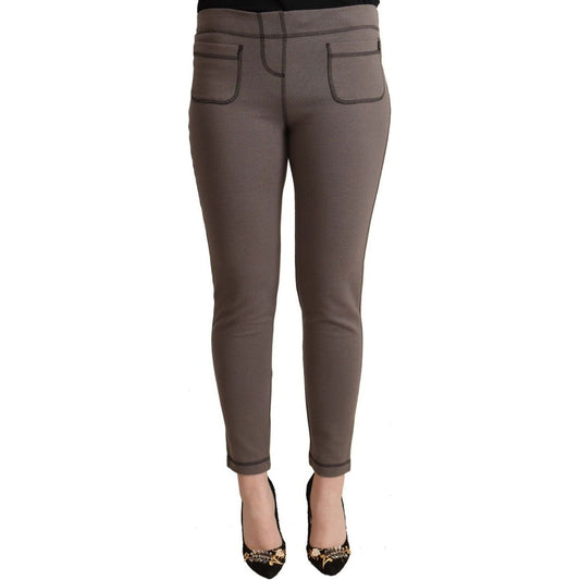 John Galliano Chic Gray Mid Waist Skinny Pants for Sophisticated Style gray-cotton-mid-waist-stretch-leggings-cropped-pants