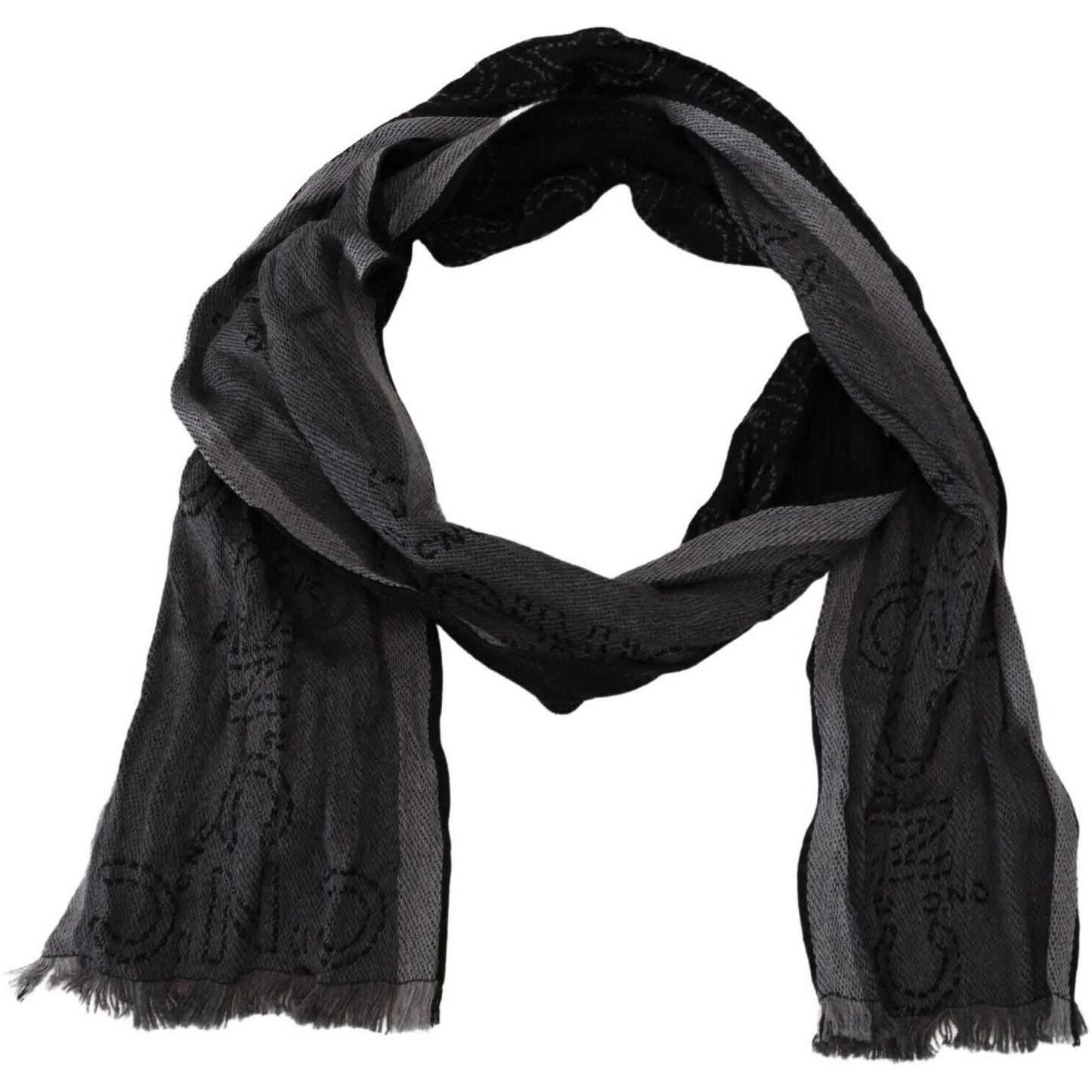 Costume National Elegant Italian Wool Men's Scarf Wrap black-grey-logo-print-men-neck-wrap-shawl-scarf