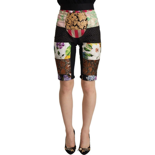 Dolce & Gabbana Elegant Floral Cropped Pants in Purple Hues multicolor-patchwork-high-waist-cropped-pants