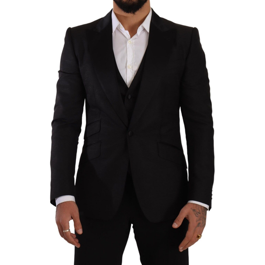 Dolce & Gabbana Sicilia Slim Fit Black Suit Ensemble black-slim-fit-2-piece-sicilia-blazer