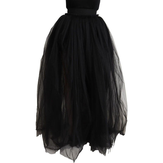 Dolce & Gabbana Elegant Black Tulle A-Line Floor-Length Skirt black-nylon-high-waist-long-a-line-tulle-skirt