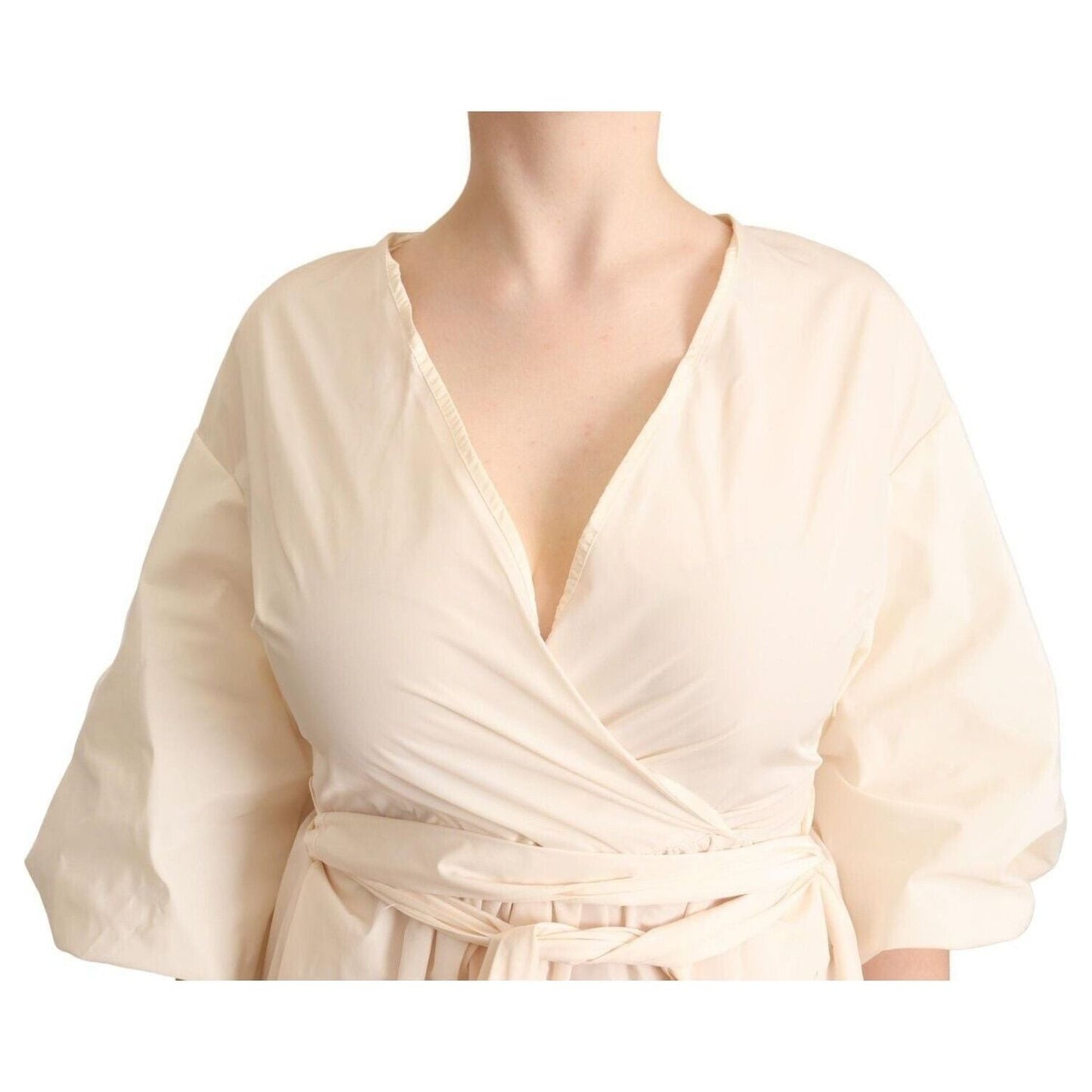 PINK MEMORIES Elegant Off White Maxi Wrap Dress off-white-short-sleeves-maxi-a-line-wrap-dress