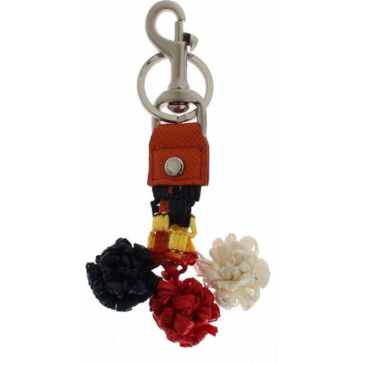 Dolce & Gabbana Sicilian Raffia Charm Keyring Keychain multicolor-raffia-leather-clasp-finder-chain-keyring