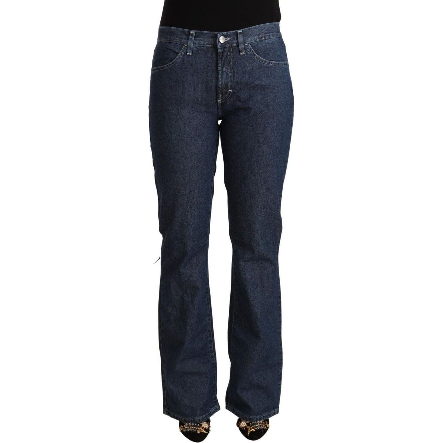 GF Ferre Elegant Flared Cotton Jeans blue-cotton-mid-waist-flared-denim-jeans