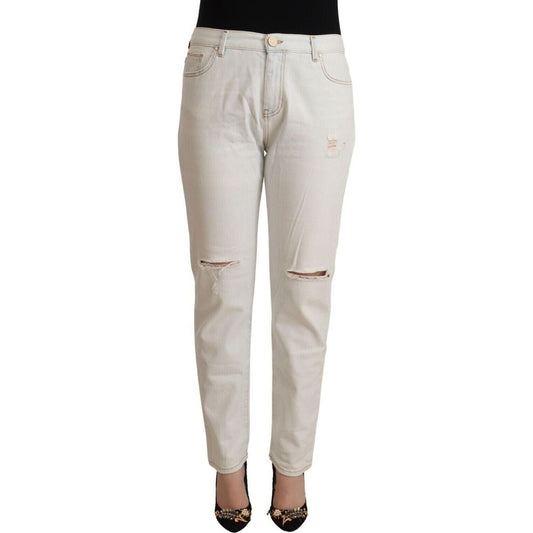 PINKO White Mid Waist Skinny Denim Jeans white-cotton-distressed-mid-waist-skinny-denim-jeans