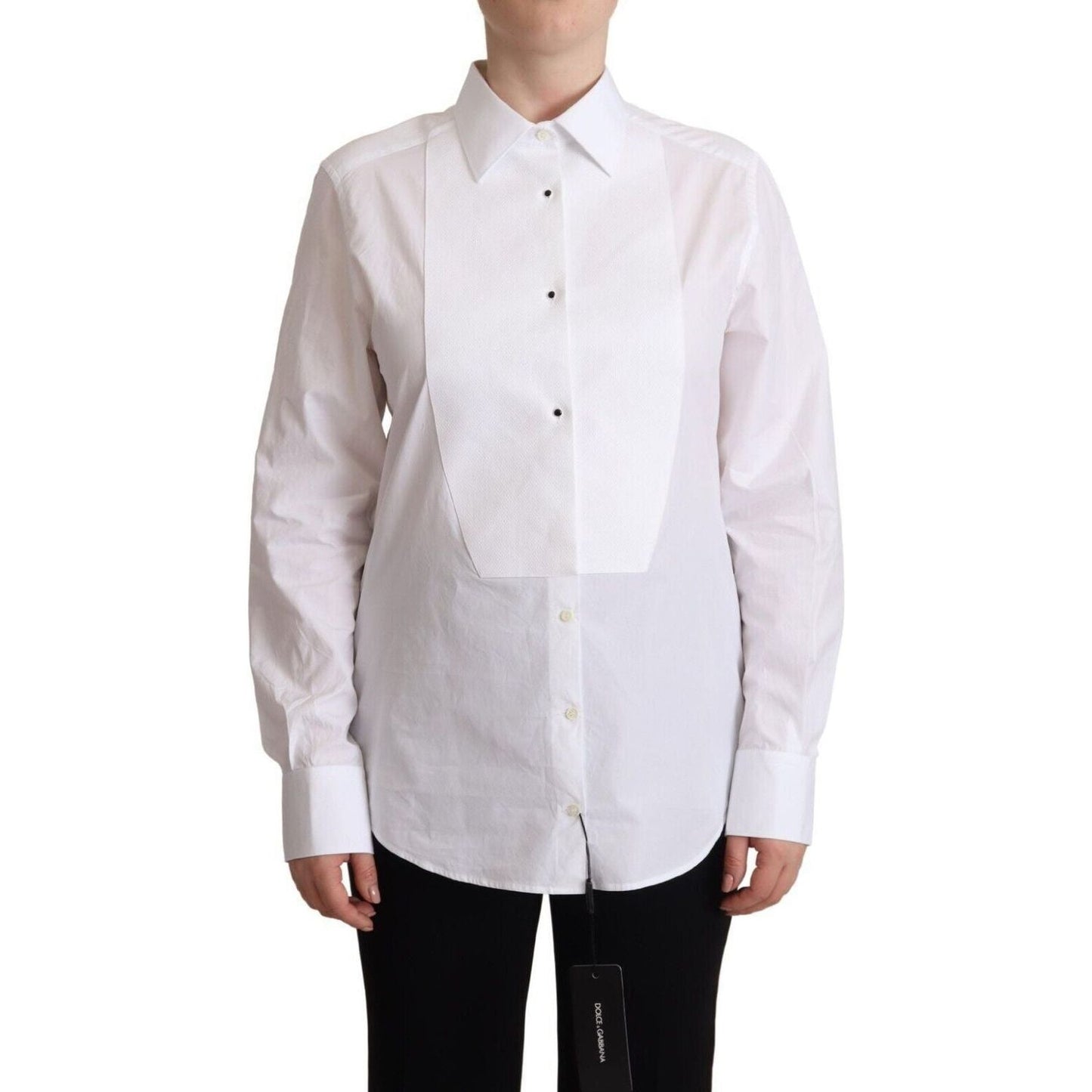 Dolce & Gabbana Elegant White Poplin Dress Shirt white-cotton-dress-collared-long-sleeves-shirt-top