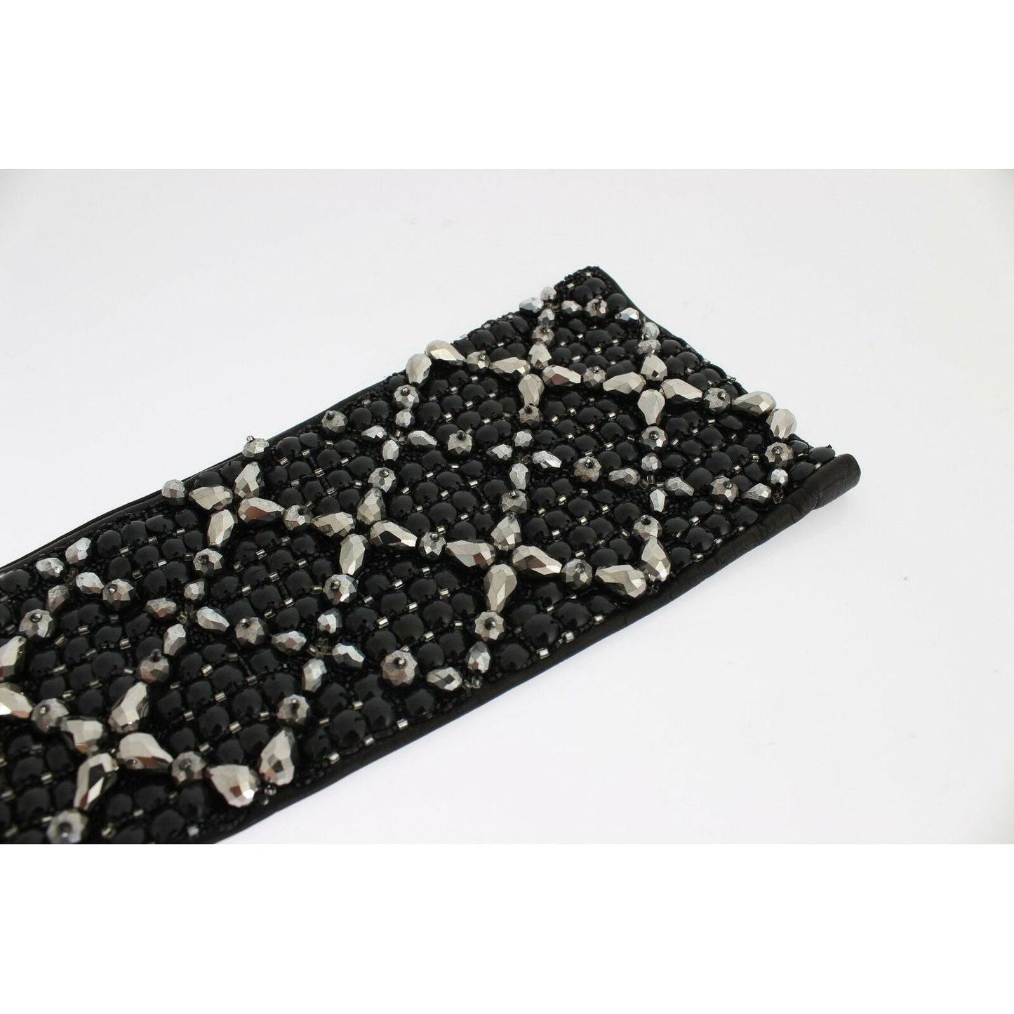 Dolce & Gabbana Elegant Crystal Beaded Leather Gloves black-leather-crystal-beaded-finger-free-gloves-1