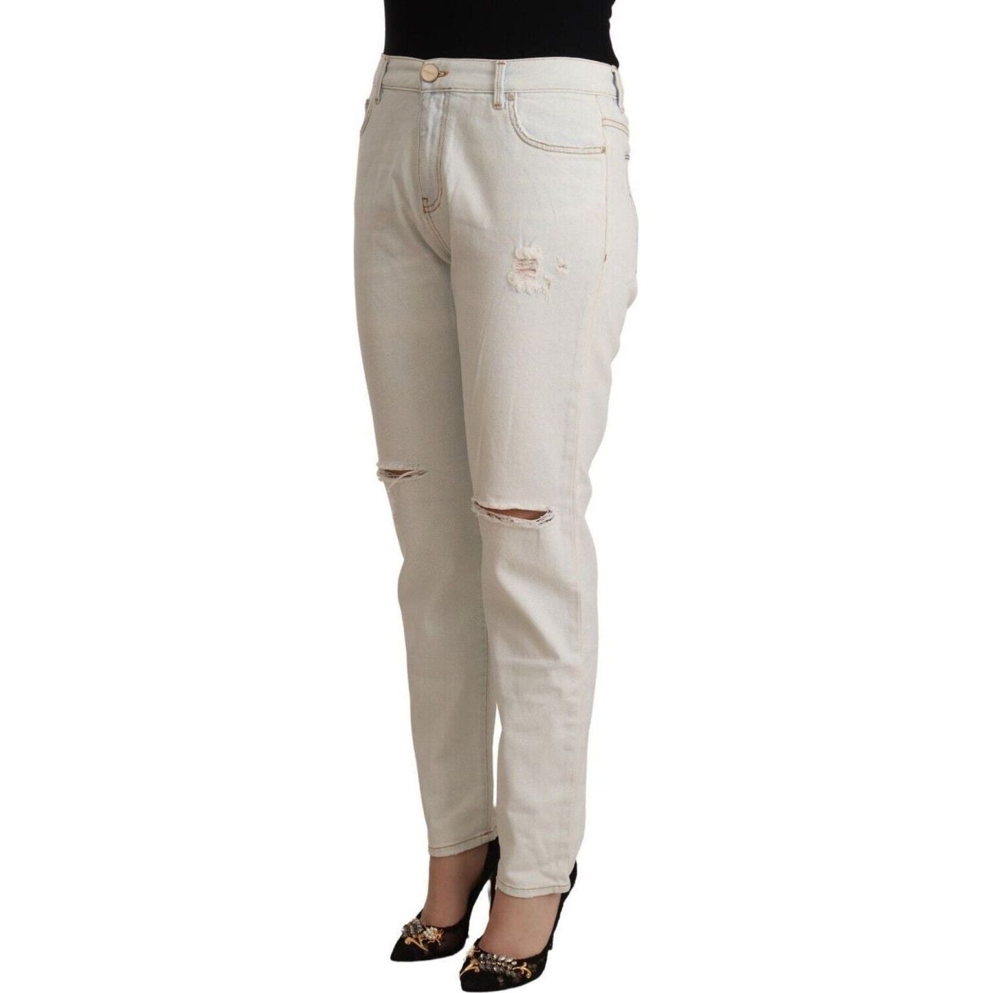 PINKO White Mid Waist Skinny Denim Jeans white-cotton-distressed-mid-waist-skinny-denim-jeans