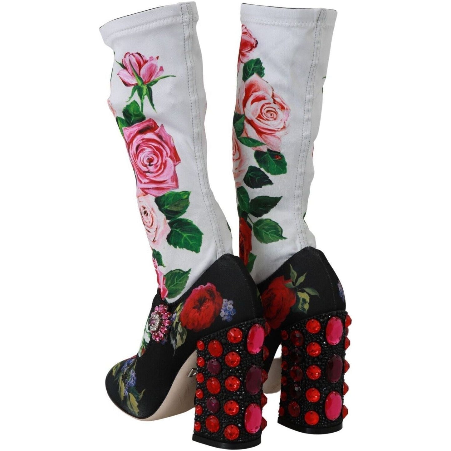 Dolce & Gabbana Floral Embellished Socks Boots black-floral-socks-crystal-jersey-boots-shoes
