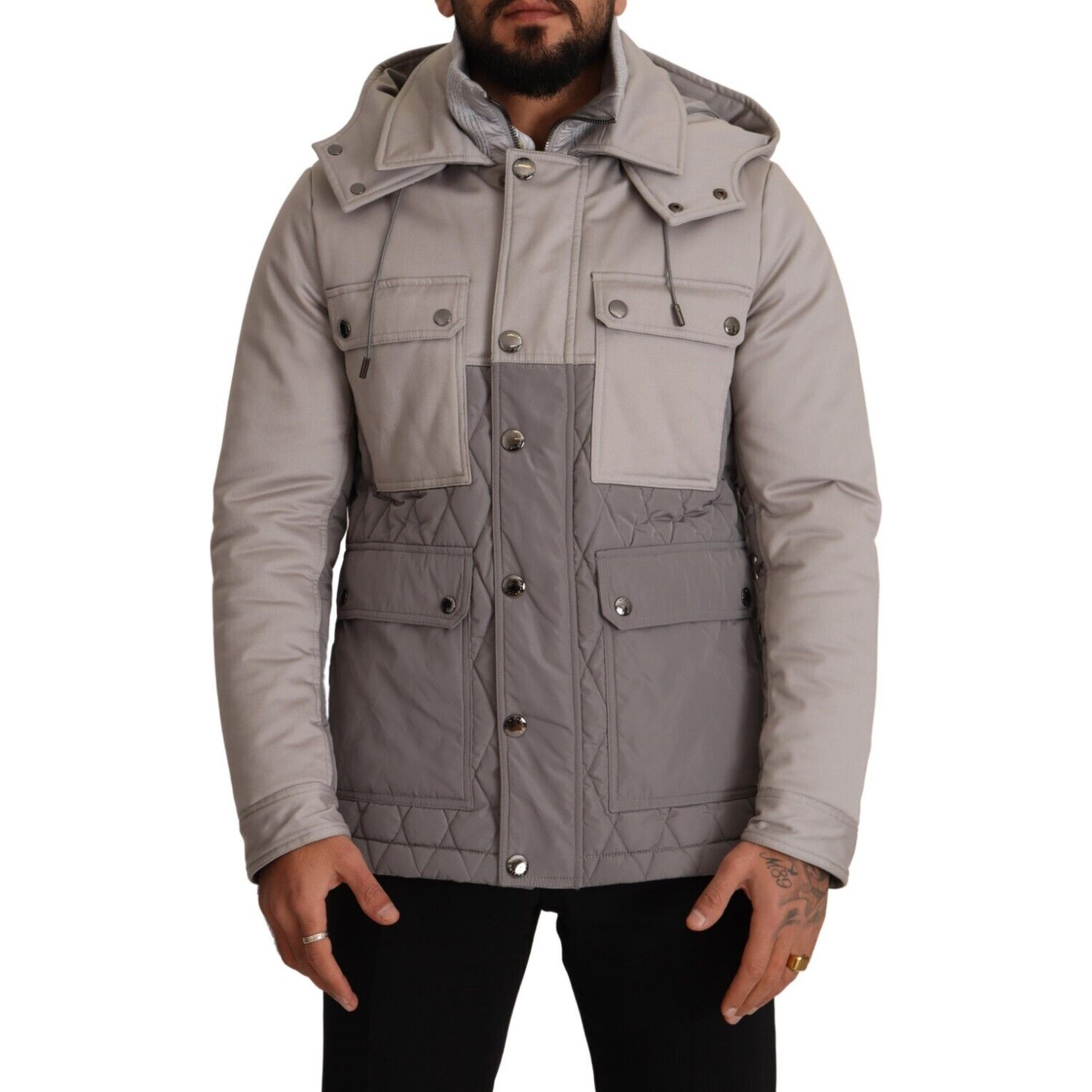 Dolce & Gabbana Elegant Lightweight Gray Windbreaker Jacket gray-cotton-windbreaker-hooded-parka-jacket s-l1600-46-a87f9851-1da.png