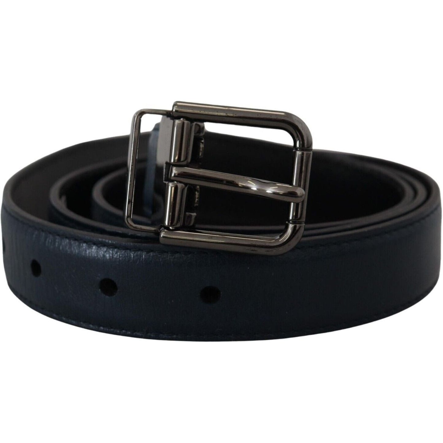 Dolce & Gabbana Elegant Dark Blue Leather Belt blue-leather-silver-metal-buckle-vintage-belt