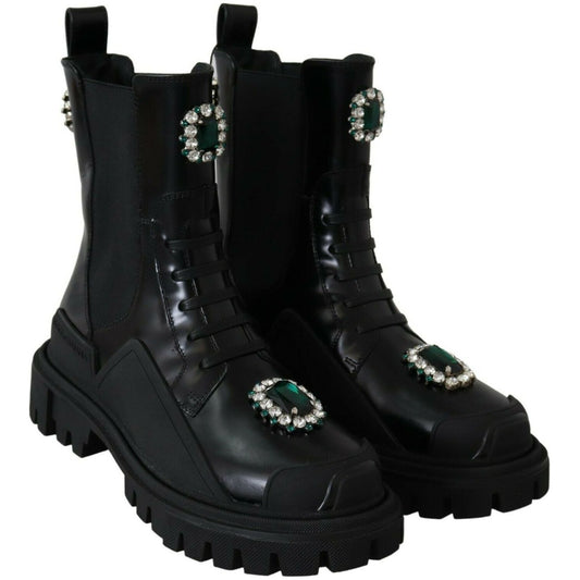 Dolce & GabbanaElegant Black Leather Combat Boots with Crystal DetailMcRichard Designer Brands£1019.00