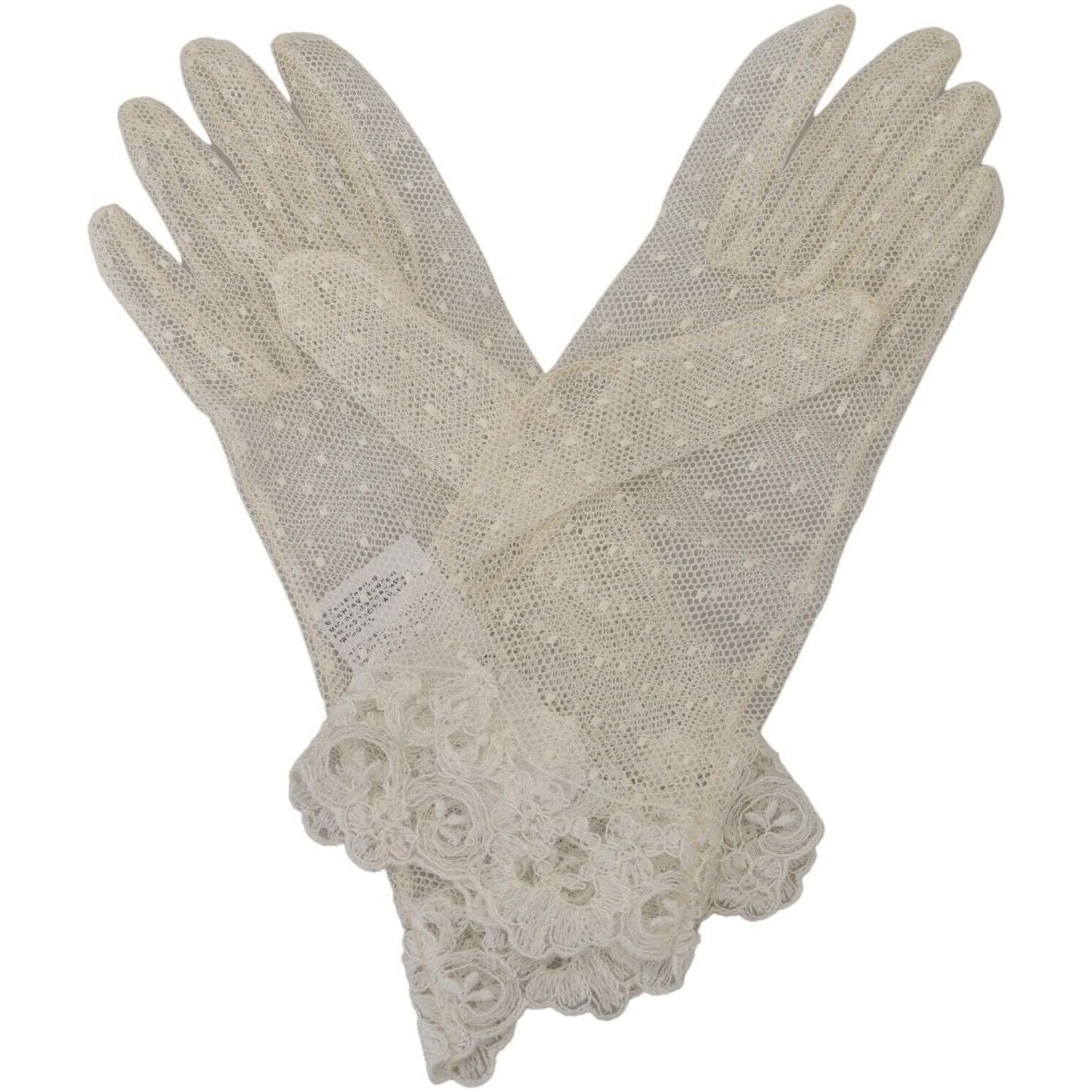 Dolce & Gabbana Chic White Wrist Length Gloves white-lace-wrist-length-mitten-cotton-gloves
