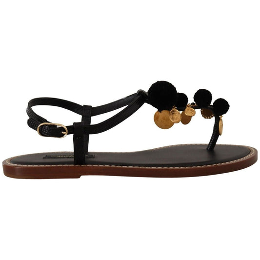 Dolce & Gabbana Chic Leather Ankle Strap Flats with Gold Detailing black-leather-coins-flip-flops-sandals-shoes-1 s-l1600-49-8-fde839e6-a88.jpg