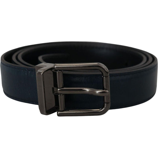 Dolce & Gabbana Elegant Dark Blue Leather Belt blue-leather-silver-metal-buckle-vintage-belt