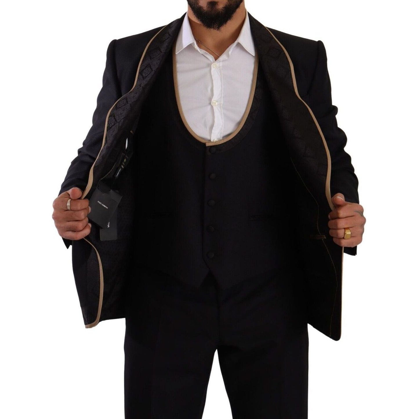 Dolce & Gabbana Elegant Black Silk Blend 3-Piece Suit black-sicilia-single-breasted-3-piece-suit